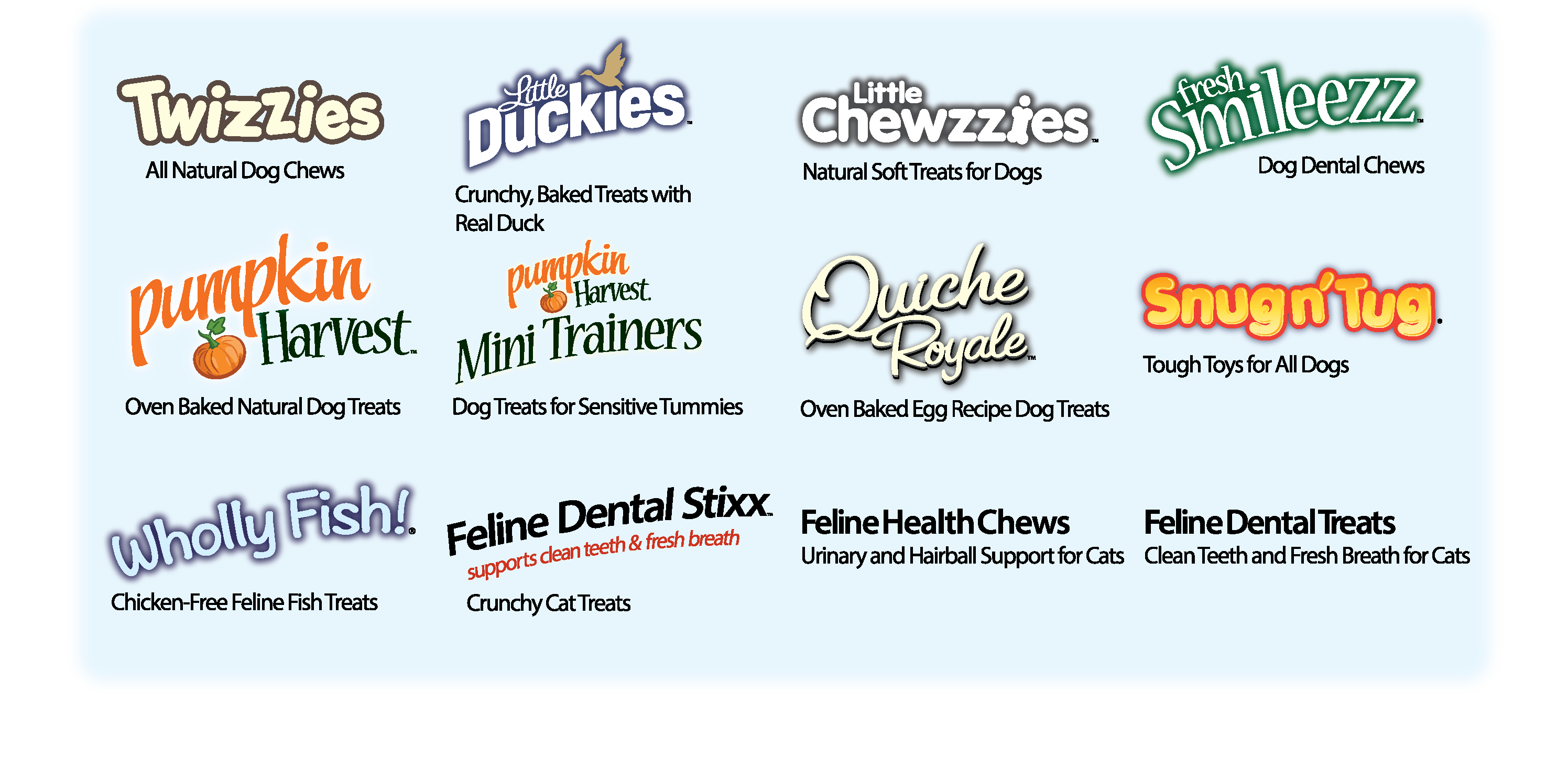 The full compliment of Emerald Pet product logos.