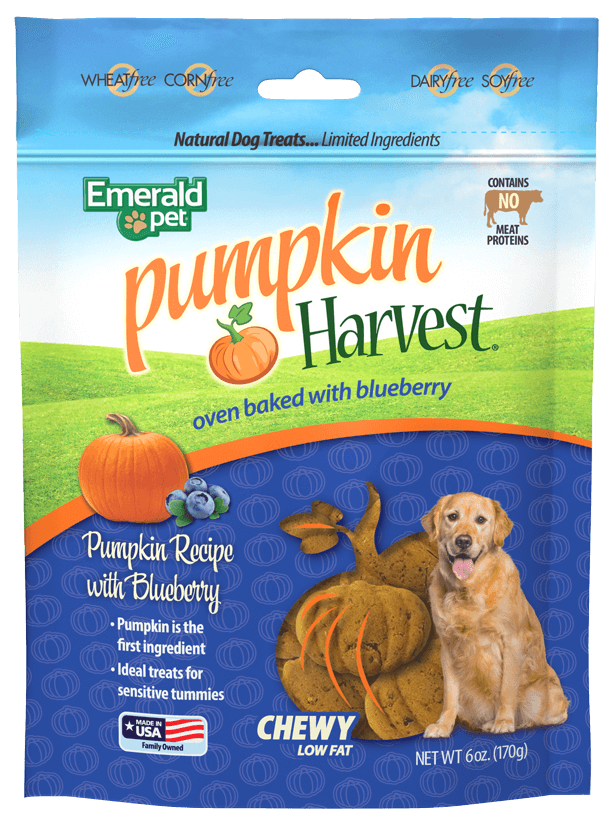Pumpkin Harvest Treats, oven baked with blueberry, front packaging