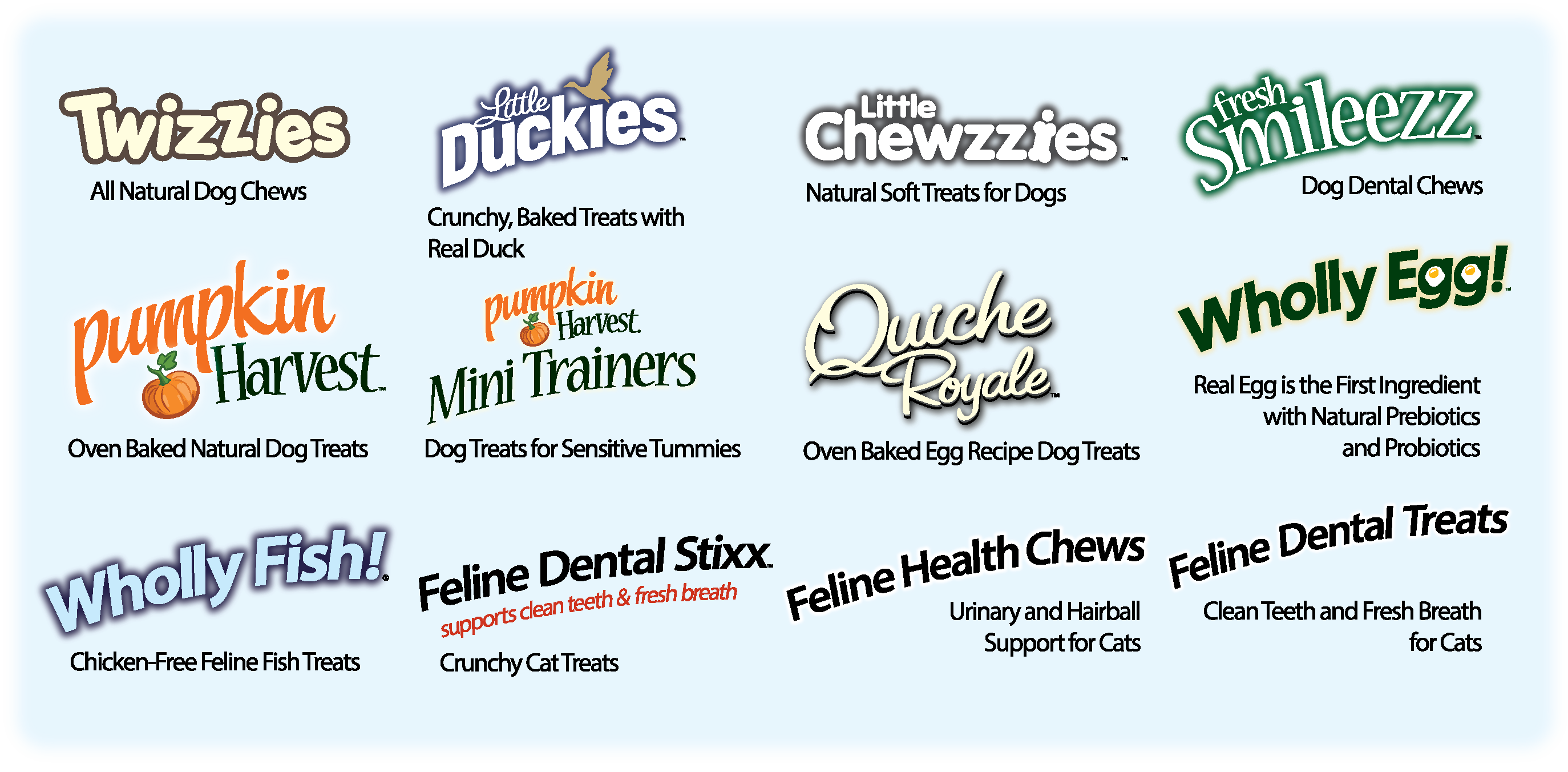 The full compliment of Emerald Pet product logos.