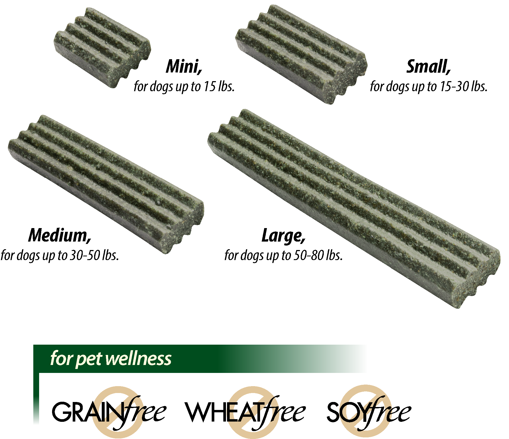 Fresh Smileezz dental treat sizes and nutritional information.